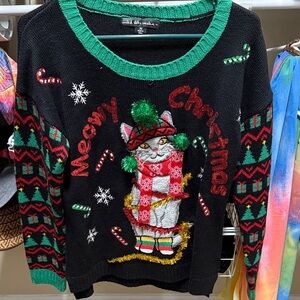 Holiday Meowy Christmas Sweater, Size Medium